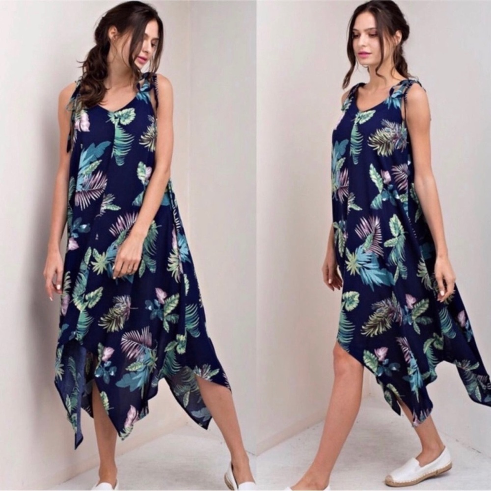 [kori] Midi Boho Tie-Shoulder Asymmetrical Dress